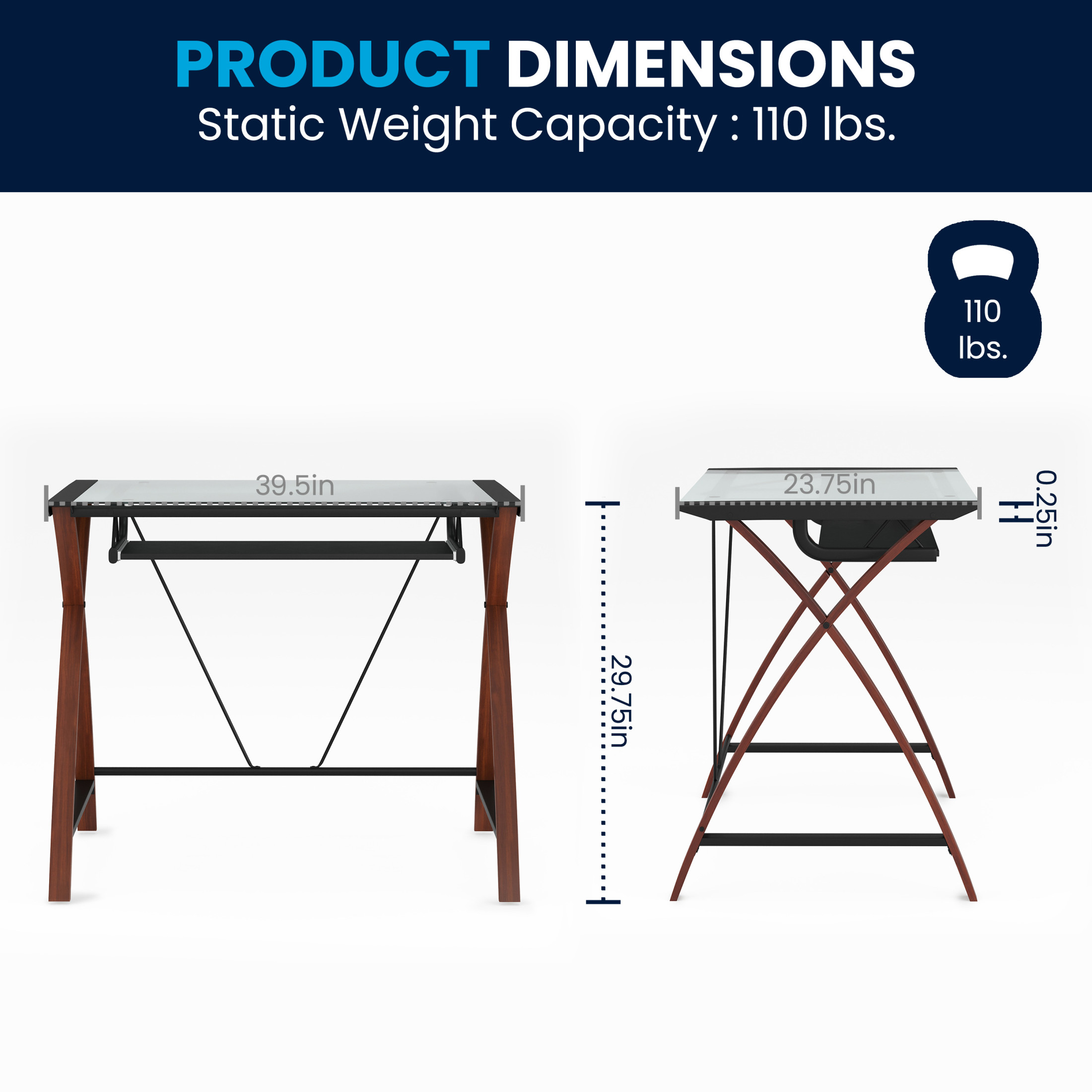 Emma + Oliver Glass Computer Desk with Pull-Out Keyboard Tray
