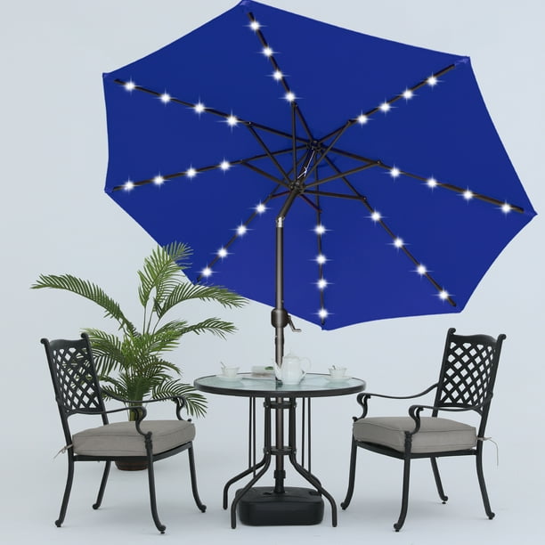 MASTERCANOPY 11ft Patio Umbrella with 32 Solar LED Lights 8 Ribs, Blue