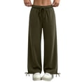 thumbnail image 2 of HAPIMO Drawstring Ankle Tie Wide Leg Lounge Sweatpants Women High Waist Soft Casual Pants for Daily Wear Army Green L, 2 of 8