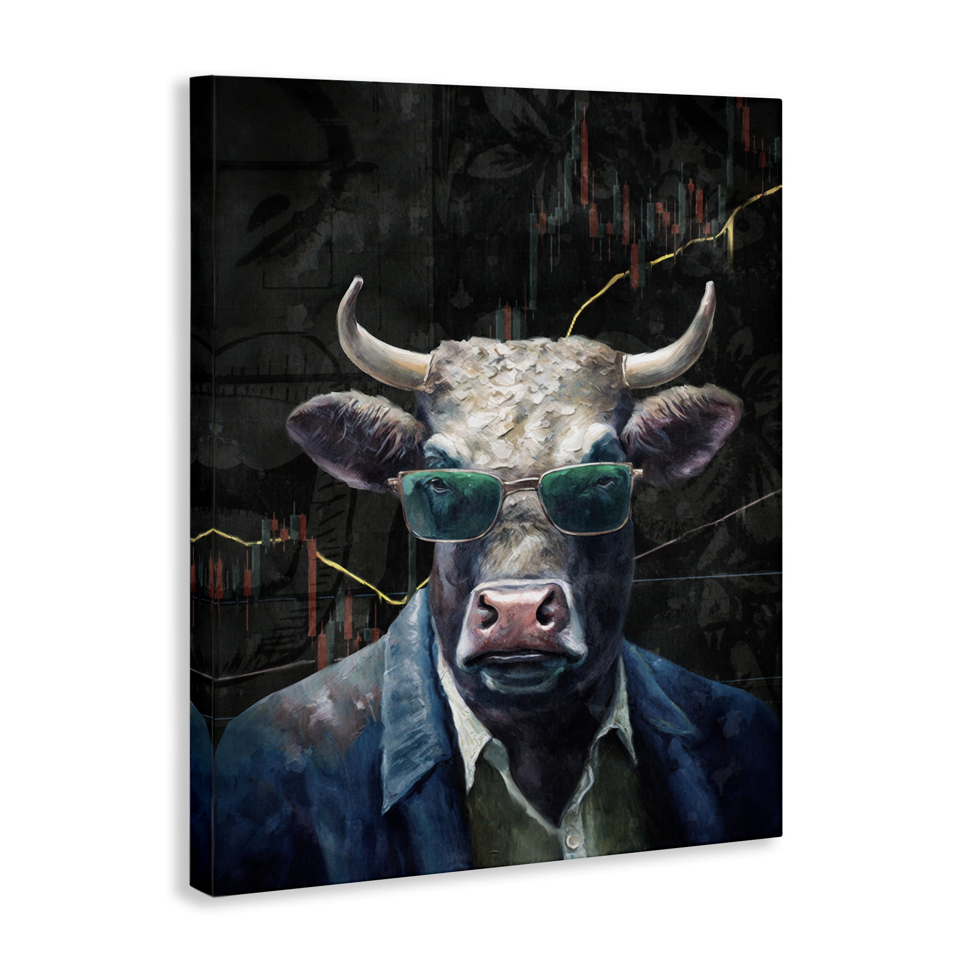 Stupell Industries Bull in Sunglasses Animals Painting Wrapped Canvas Art Print Wall Art, 16 x 20