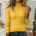 thumbnail image 2 of Telankuip Thin Cozy Sweaters for Women Turtleneck Long Sleeve Slim Fit Pullovers Sweater Comfortable Soft Solid Color Ribbing Knit Fall Winter Base Layer Tops Yellow XL, 2 of 8