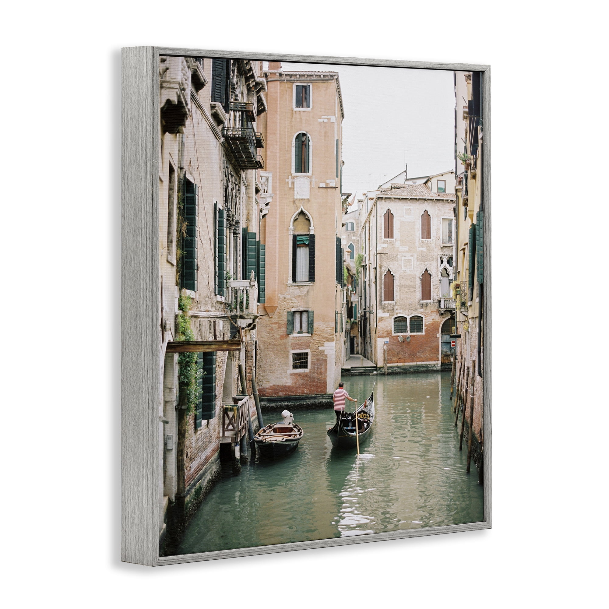 Stupell Industries Canal Gondolas Scene Town & City Photography Gray Framed Art Print Wall Art, 24 x 30