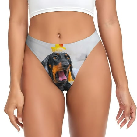 Qokaie Puppy Sits In Bathtub Printed Women s Cotton Thong Underwear  Sexy Breathable Panties G-string-Large