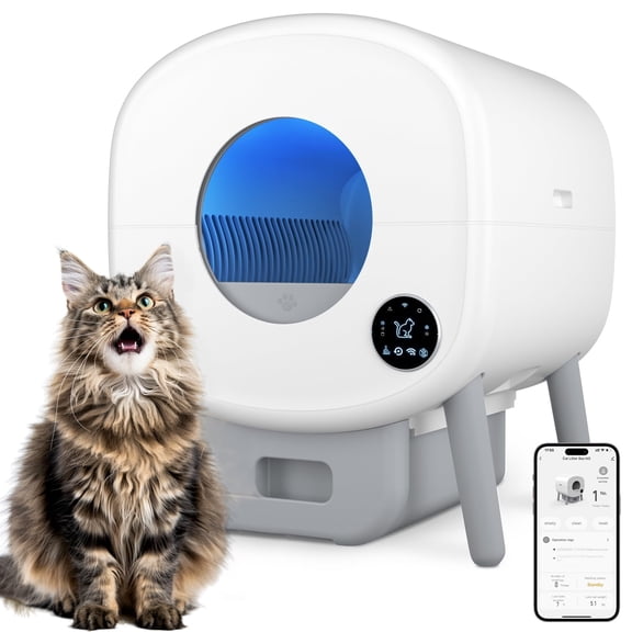 Self Cleaning Litter Box, Large Capacity Automatic Cat Litter Box Self Cleaning for Cats, App Control,Safety Protection, 2 Roll Garbage Bags,White & Grey