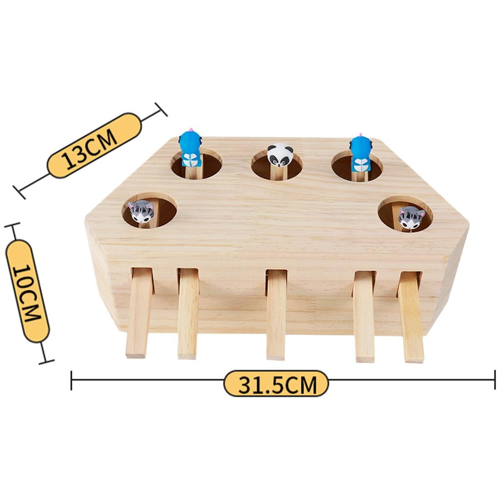 Interactive Toy Wooden Solid Game Box Puzzle Toy for Indoor Cats Mice - 5 Holes