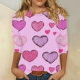 thumbnail image 6 of 2026 Valentines Tops Ladies' Casual Round Neck 3/4 Sleeve T-shirt Loose Top Cute Heart Printed Outfits Romance Date Clothing Soft Comfy Shirts, 6 of 6