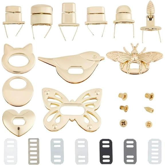 1 Box 6 Sets 6 Styles Clasp Bag Buckle Purse Turn Lock Clutches Closure Alloy Bag Twist Lock Accessories Light Gold DIY Shoulder Bag Handbag Purse Making Hardware Accessory