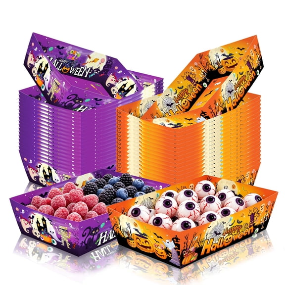 36 Pcs Halloween Food Trays, Foldable Disposable Halloween Popcorn Trays, for Halloween Party Supplies