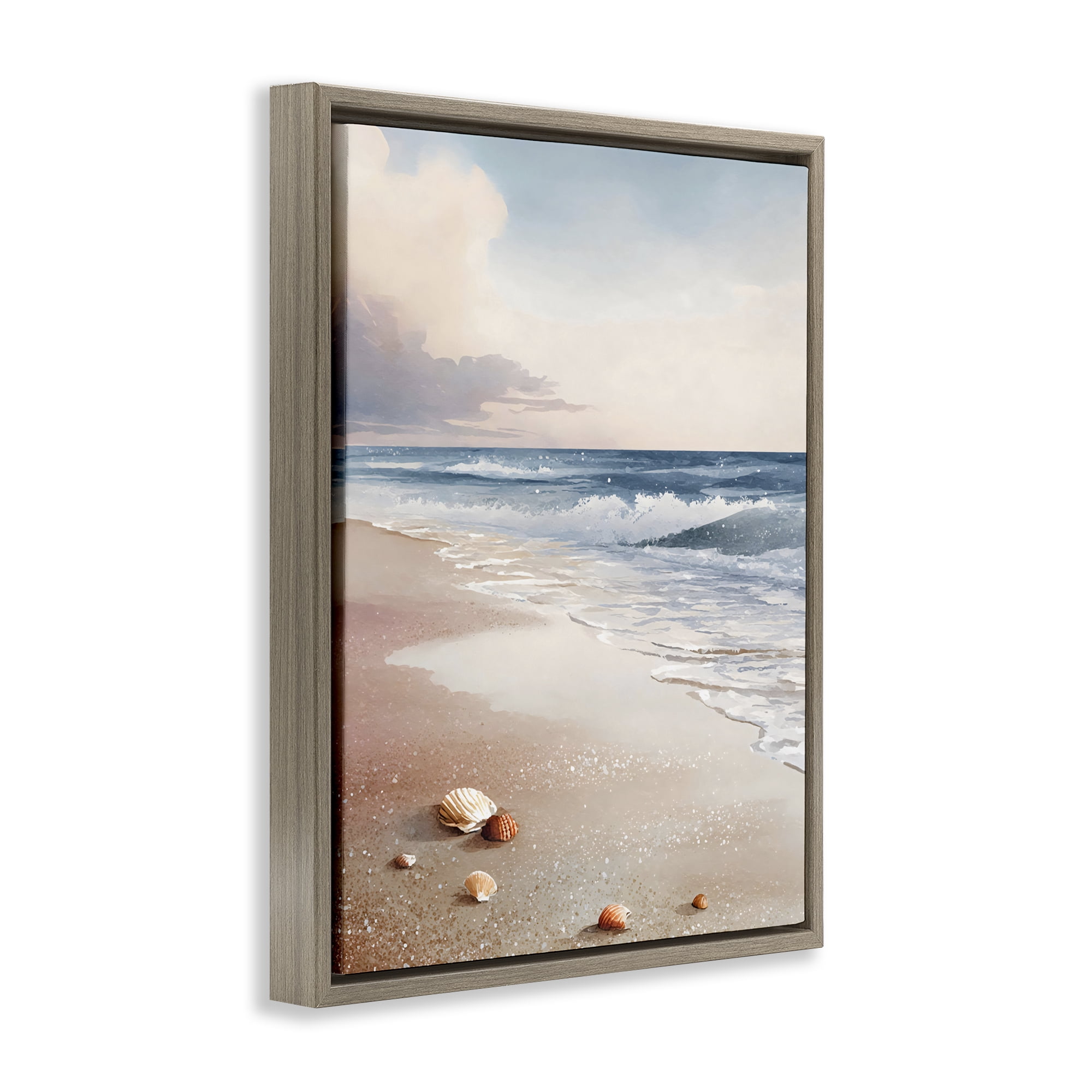 Stupell Industries Washed Up Seashells Brown Framed Floater Canvas Wall Art, design by Franklyn Gregory