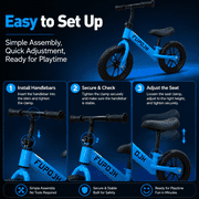 FUPOJH 12 Kids Balance Bike, No Pedal, Light-Up Wheels, Adjustable, for Toddlers 2-5,Blue