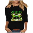 thumbnail image 2 of Meichang Hauts et Blouses à Manches 3/4 pour Femmes en Liquidation, Chemises de la Saint-Patrick Imprimé Trèfle Trèfle Col Rond Coupe Ample, 2 of 4