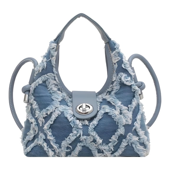 AOMRCOL Handbags for Women,Brushed Denim Purse with Removable Strap,Turnlock Crossbody Bag,Women's Tote Handbags,Blue