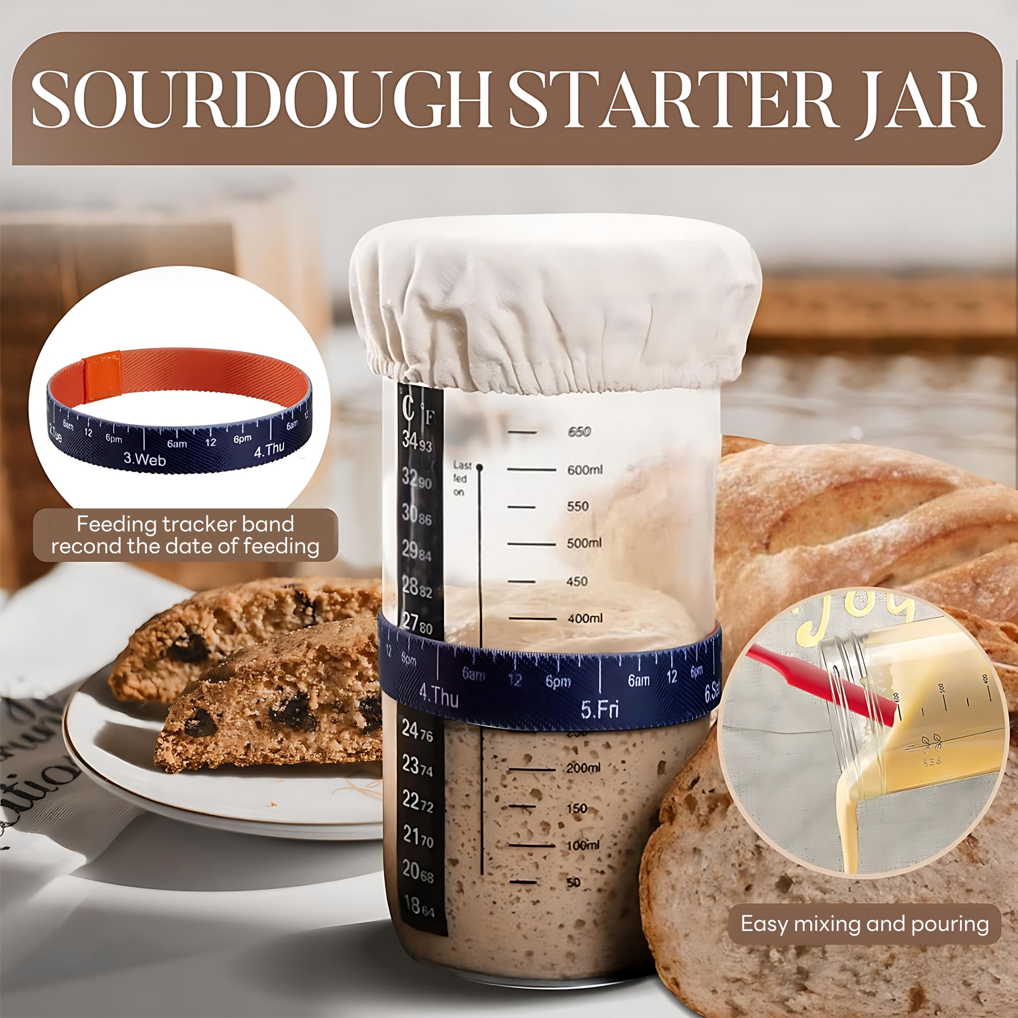 INSMART 53 Pcs Sourdough Starter Kit with 9" Round & 10" Oval Banneton Proofing Baskets, 24oz Sourdough Starter Jar, Bread Lame for Bread Making, Proofing & Baking