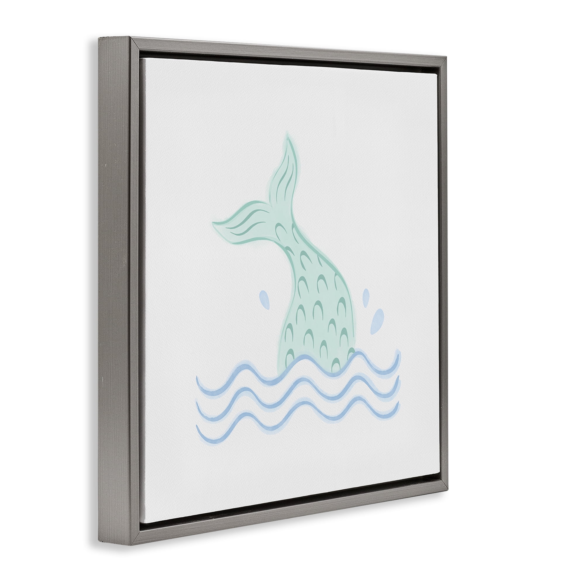 Stupell Industries Mermaid Tail in Water Fantasy & Sci-Fi Painting Gray Floater Framed Canvas Art Print Wall Art, 25 x 25