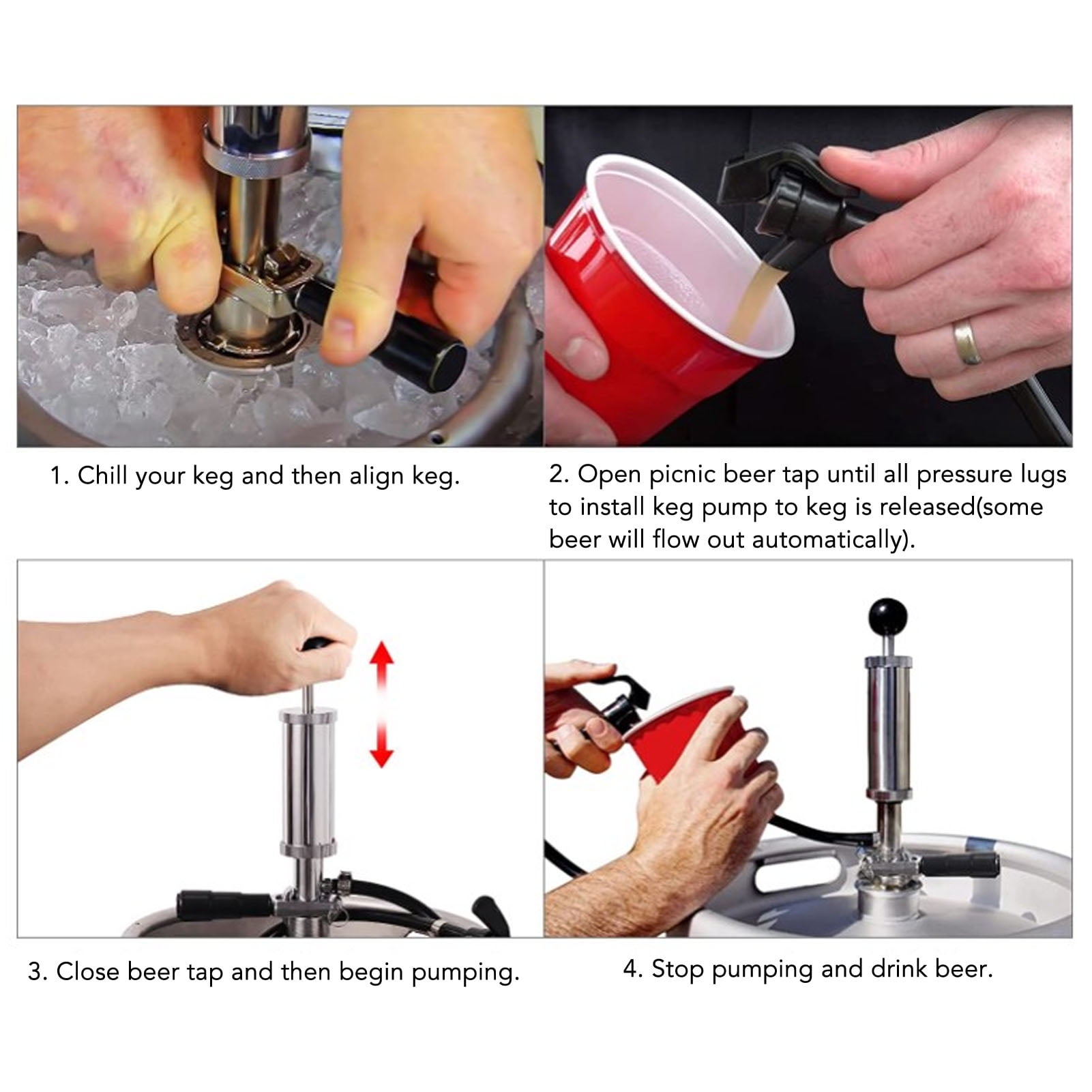 BIMZUC Beer Keg Pump 4 Inches / 10.16 cm Stainless Steel Keg Tap Hand Pump Picnic Beer Tap Kit for Homebrew Bars Restaurants Weddings