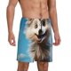 thumbnail image 2 of Balery Blue Sky Cute Wolf Pantalones cortos de pijama de punto de algodón para hombre con cinturilla y bolsillos-Large, 2 of 6