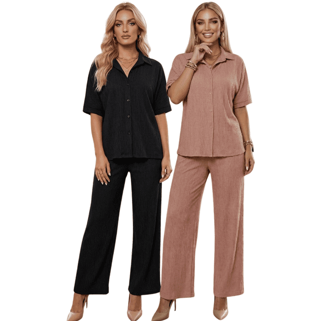 Pack 2 Conjuntos Para Mujer Set Camiseta Y Pantalón Wide Leg