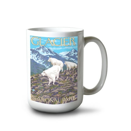 

15 fl oz Ceramic Mug Glacier National Park Montana Mountain Goats Scene Dishwasher & Microwave Safe