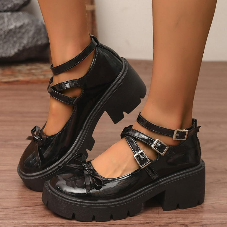 RUIYANQI Women's Patent Leather Platform Mary Janes Strappy