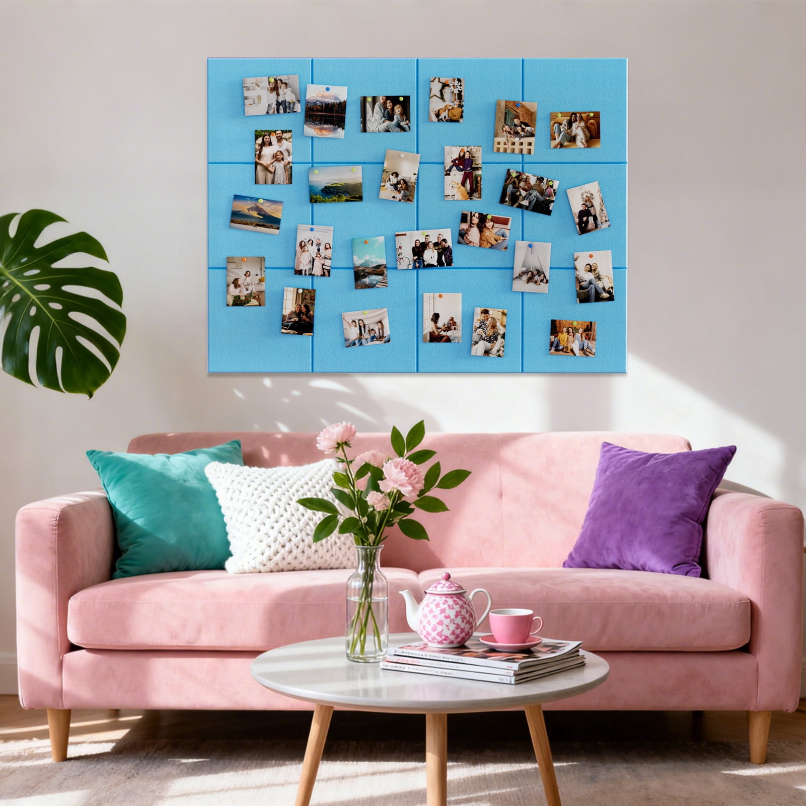 MaxGear Large Cork Board for Wall 48" x 36", 12 Pack Felt Wall Tiles with Pushpins, Blue Bulletin Board, Pin Board Tack Board for Office, Home, Decoration