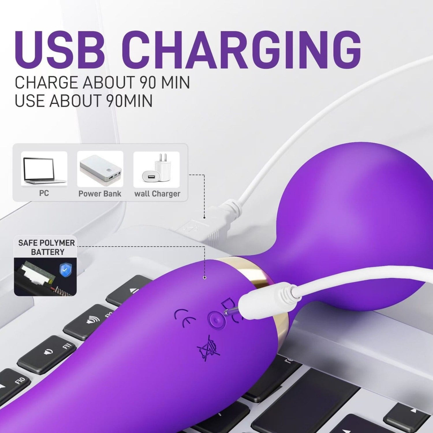 Multispeed Rechargeable Vibrating Massager Wand Personal Full Body Therapy with Silicone ABS Plastic