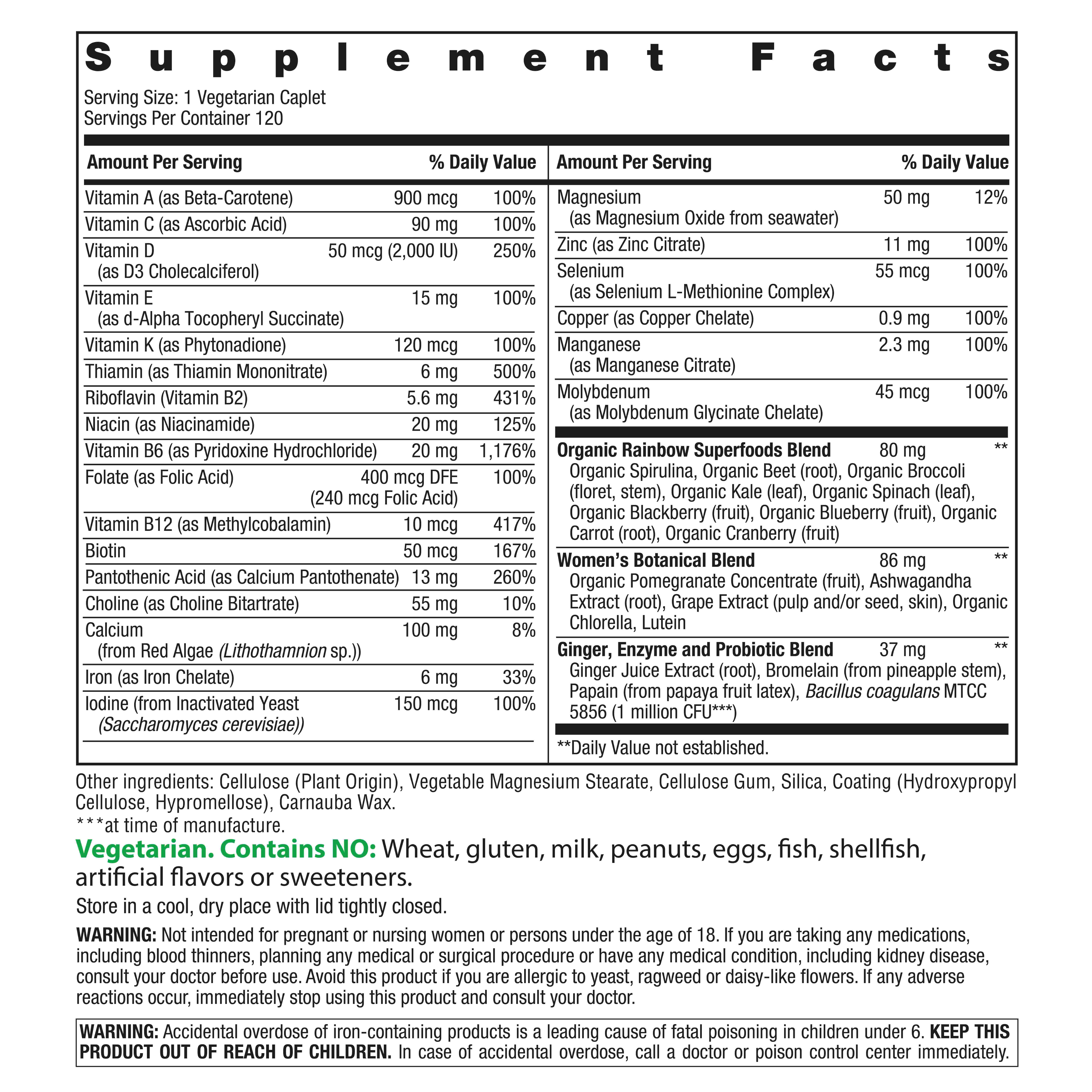 Women's One Multivitamin | 120 Vegetarian Caplets | by Rainbow Light