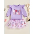 thumbnail image 5 of Toddler Kids Little Girl Birthday Outfit 12 18 24 Months 2T 3T 4T 5T 6T Flying Sleeve Letter Embroidery Sweatshirt with Heart Pattern Tulle A-Line Skirt, 5 of 9