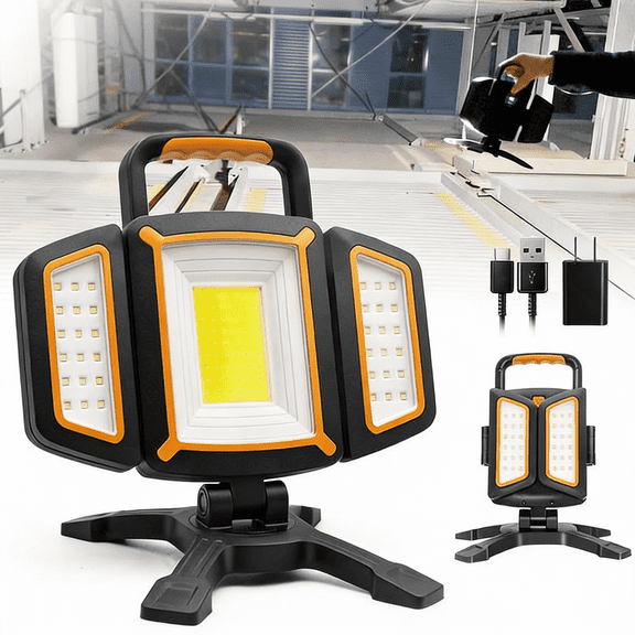 SideKing Rechargeable Work Light, 3000 Lumen Magnetic Work Light Battery Powered, Waterproof Portable Cordless Lighting for Construction Site, Workshop, Camping, and Car Repairing