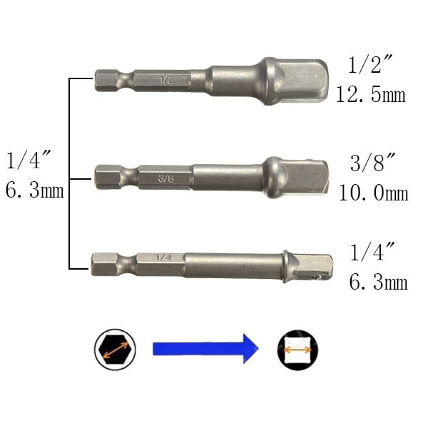 3Pcs/set chrome vanadium steel hex shank extension drill bits 1/4" 3/8" 1/2" TK 