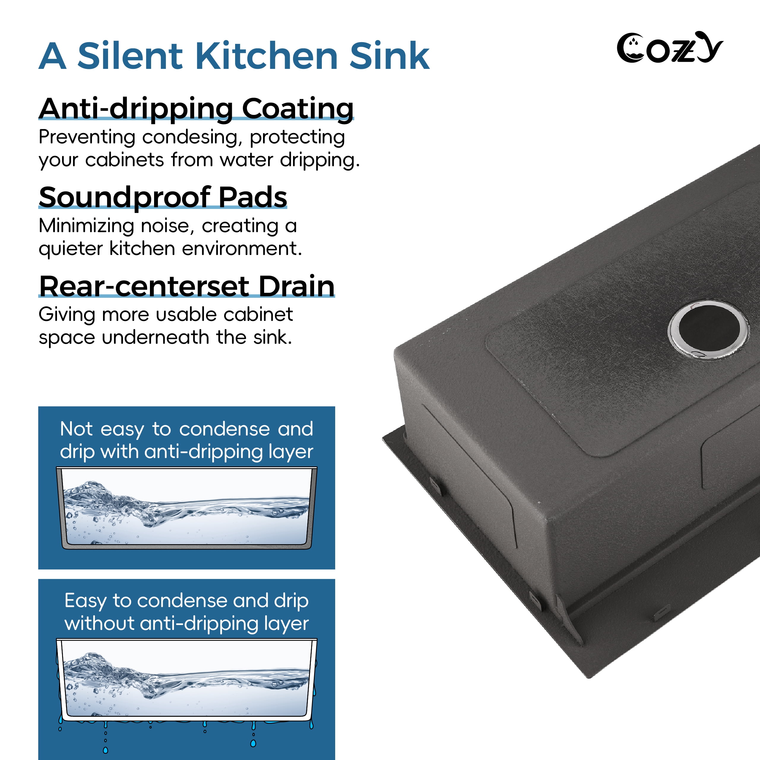 COZY 33″x22″ Stainless Steel Kitchen Sink, Double Bowl in Brushed Nickel, Overmount Handmade Sink, with US Standard Drain and Hook, SS-BR03D-332208