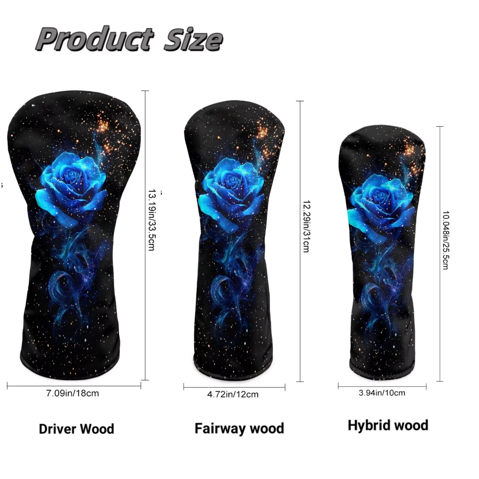 Uorisanigo Golf Club Driver/Fairway Wood/Hybrid Headcovers PU Leather Blue Rose Head Cover, 3 PCS Set Headcovers for Club Protective, Wrinkle-Resistant Essential Golf Accessories