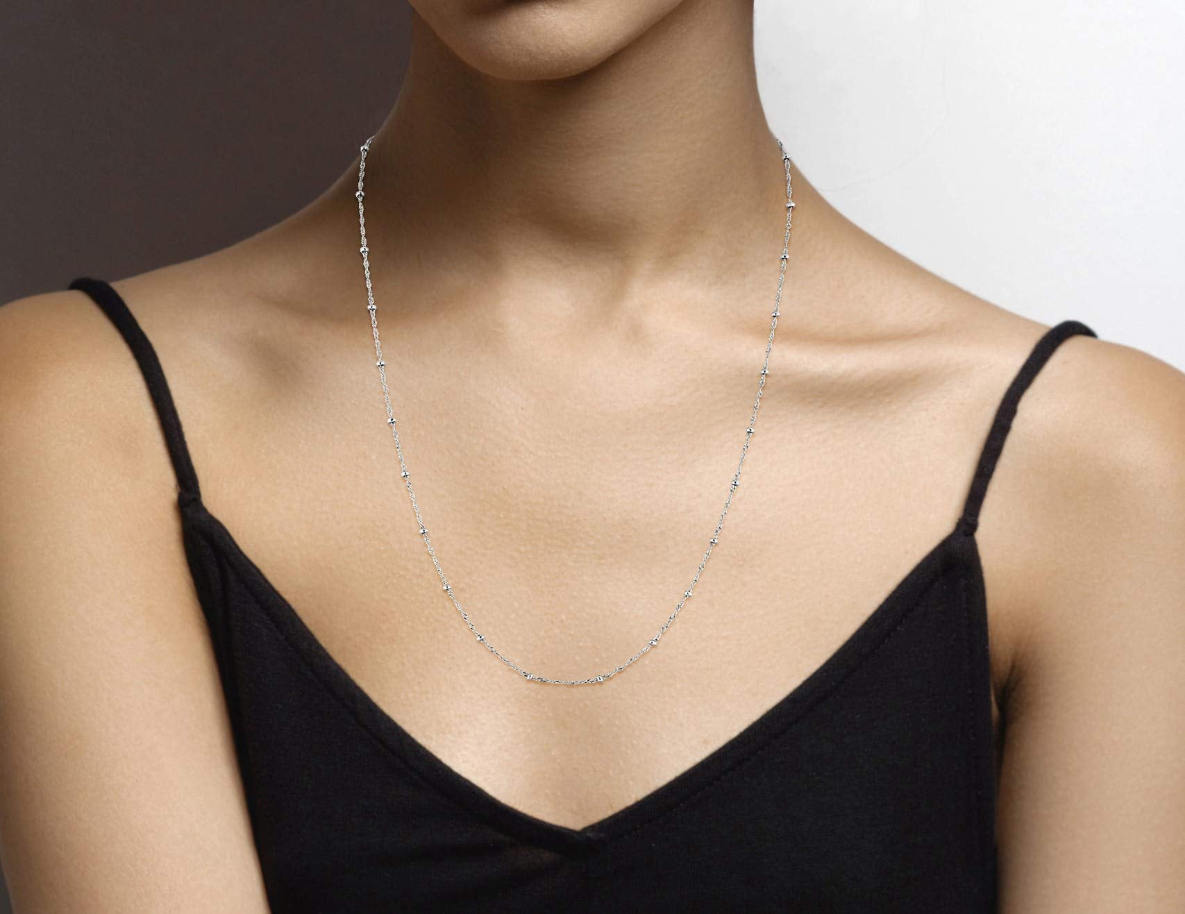Miabella Italian 925 Sterling Silver Singapore Bead Chain Station Necklace for Women, Made in Italy (24 Inch)