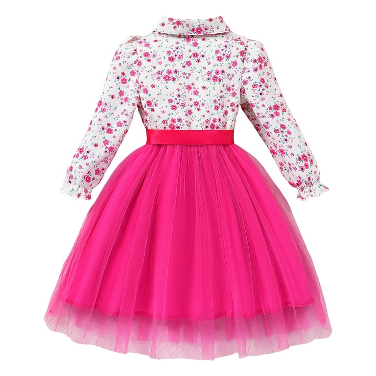 Staki Long Sleeve Princess Dress for Girls Toddler Girls Tutu Dresses Long  Sleeve Ruffle Fall Winter Holiday Star Sequin Tulle Dress(Hot Pink,3-4  Years) - Walmart.com