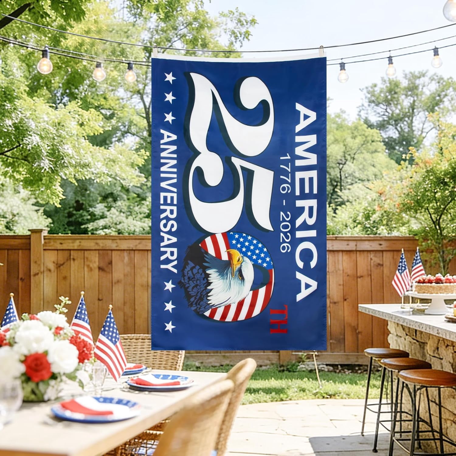 America 250 Anniversary Flag - 3x5 Ft Double Sided 3 Layers Patriotic Garden Flag, 4th of July Decorations for US 250th Celebration, America 250 Merchandise, Commemorative 1776-2026, Indoor Outdoor
