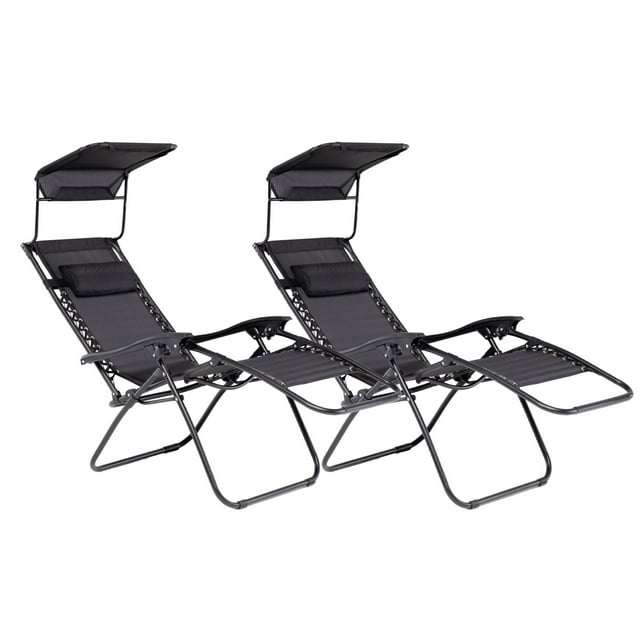 Set 2 Sillas CamastroZen Canopy Relan Reclinables Con Toldo Negro