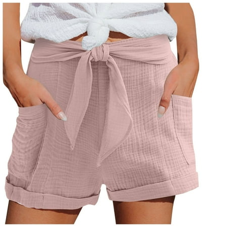 Puawkoer Women Summer Sports Shorts Womens Boy Shorts Underwear Fashion Lightweight Casual Muslin Women Shorts for Summer Knee Length Trousers Short with High Women Short