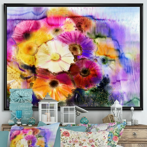 Designart - Daisy Gerbera Flowers In Bouquet - Traditional Framed Canvas Wall Art Print