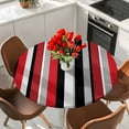 thumbnail image 2 of Red and Round Fitted Table Cover Black Striped Abstract Geometric Vertical Stripes Waterproof Table Cloth with Elastic Edge Wipeable Tablecloth for Picnic Camping Party Fits 55"-60" Diameter, 2 of 8