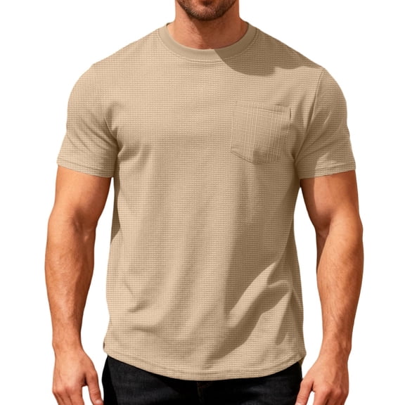 DJDLJWCJ Mens T Shirts Short Sleeve Crewneck Muscle Tee Soft Stretch Lightweight Breathble Solid Outdoor Sports T Shirt Khaki XL