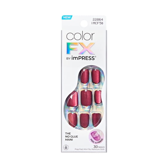 Kiss colorFX by Impress Press On Nails Short, ‘Night Changes’, Red, Squoval, 30 Count