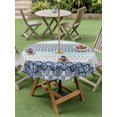 thumbnail image 5 of Outdoor Tablecloth with Umbrella Hole, Boho Blue Aqua Spillproof Waterproof Outdoor Table Cover, Geometric Stripes Tribal Bohemia Retro Patio Tablecloths for Party/Garden/Picnic, Round 54 inch, 5 of 9