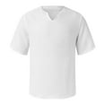 thumbnail image 4 of Men's Solid Color Pleated Quarter Sleeve Top Men's Retro V-Neck TopXL, 4 of 5