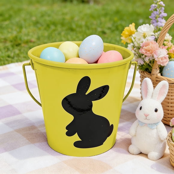 Yusimy Easter Colorful Iron Rabbit Candy Bucket for Easter Party Home Decor