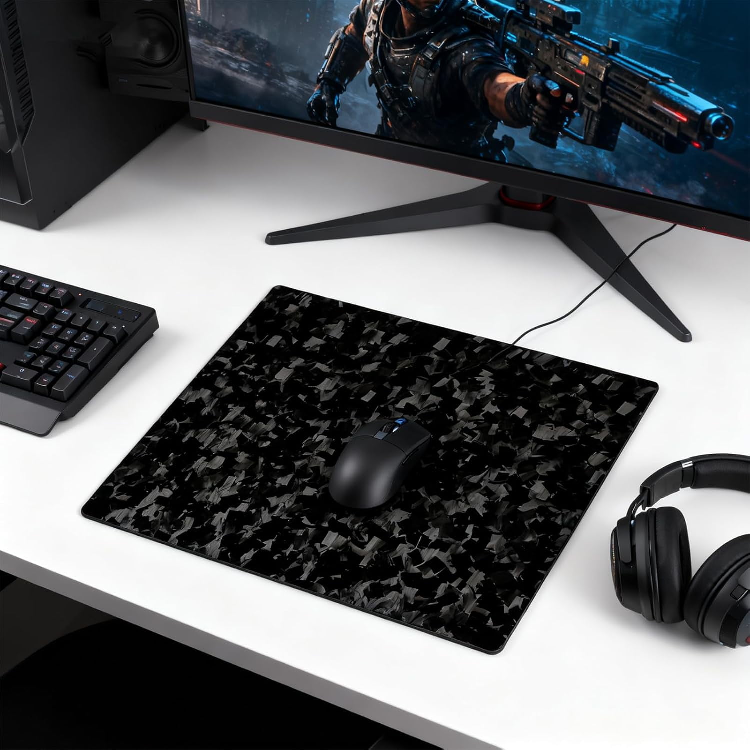 Multipurpose Carbon Fiber Mouse Pad - Hard, Thin, and Lightweight for Office, Gaming, and Daily Computer Use on Desk or Lap (Forged, Large)