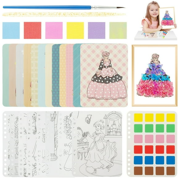 Poke Art Kits 3D Poke Painting Craft Kits Creative Coloring Poke Painting DIY Poke Painting Activity Hundred Change Dress Educational Toys for Girls Birthday Gift Home Decoration