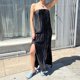 thumbnail image 5 of Vestido Vestido informal para mujer, con abertura lateral, asimétrico, ajuste holgado, cierre de cremallera, traje de fiesta Cgtredaw Negro L para Mujer, 5 of 8