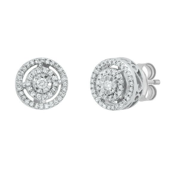 Dazzlingrock Collection Round White Diamond Double Circle Illusion Set Pushback Stud Earrings for Women (0.25 ctw, Color I-J, Clarity I2-I3) in 10K White Gold