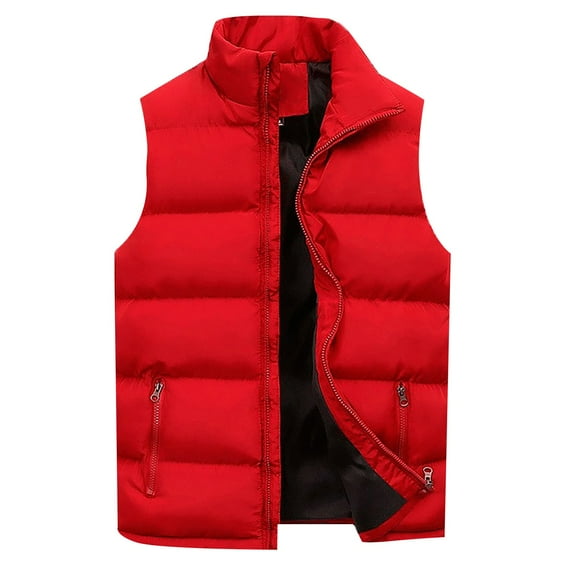 Men's Outdoor Casual Classic Quilted Vest Stand Collar Warm Puffer Vest Sleeveless Jacket Coat Red 5XL