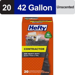 Hefty Heavy Duty Contractor Trash Bags, 42 Gallon, 20 Count