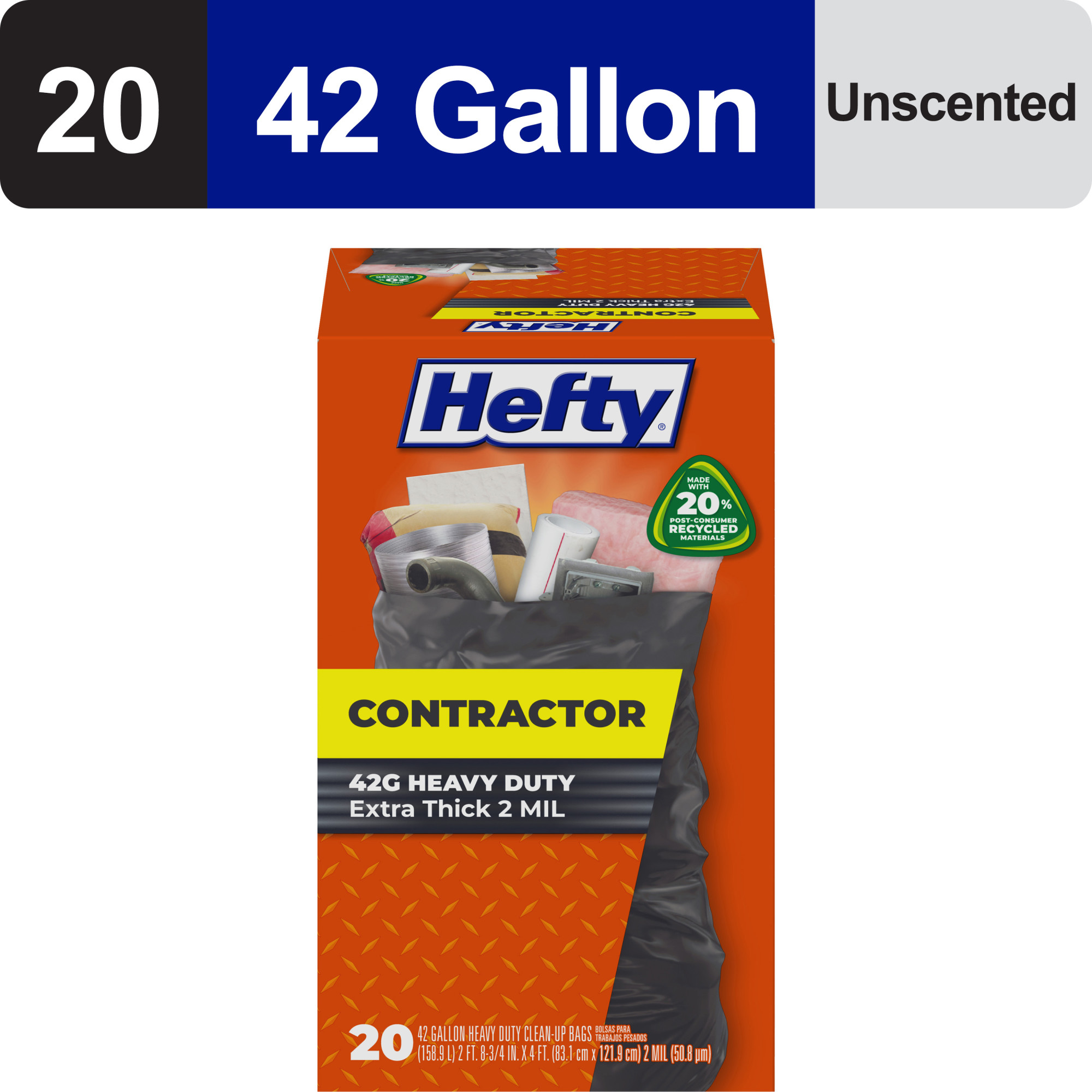 Hefty Heavy Duty Contractor Trash Bags, 42 Gallon, 20 Count photo 1